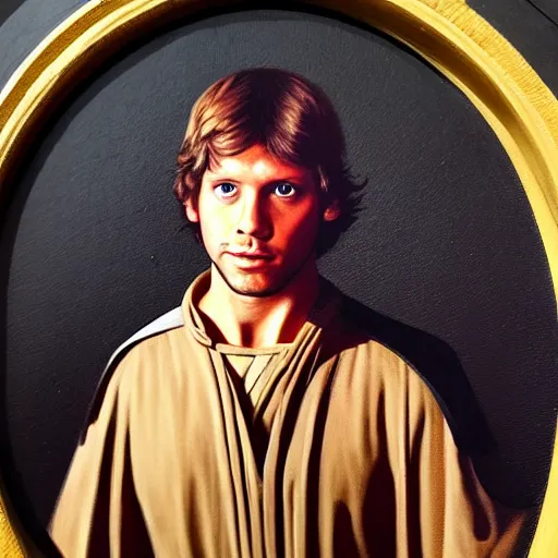 Image similar to a portrait painting of luke from star wars in a renaissance style hanging in the louvre