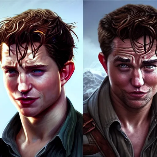 Prompt: A combination ofTom Holland's and Channing Tatum's and Robert Pattinson's faces as Nathan Drake, western, D&D, fantasy, intricate, elegant, highly detailed, digital painting, artstation, concept art, matte, sharp focus, illustration, art by Artgerm and Greg Rutkowski and Alphonse Mucha