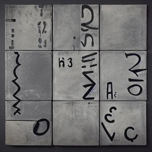 Image similar to Expressive and experimental lettering on a concrete slate, combined with squared old tv screens