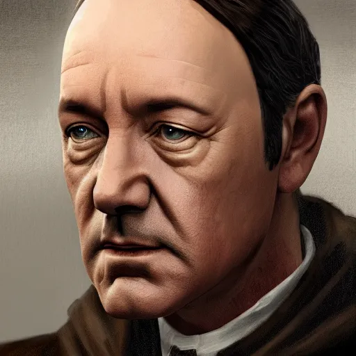 Image similar to Illustration of Kevin Spacey as a Roman Emperor, dark atmosphere, angry look, gta 5 cover style, highly detailed, digital painting, Trending on artstation , HD quality, by Glenn Rane and Samwise Didier, dramatic light, octane