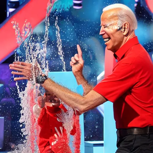 Prompt: joe biden getting slimed at the kids choice awards