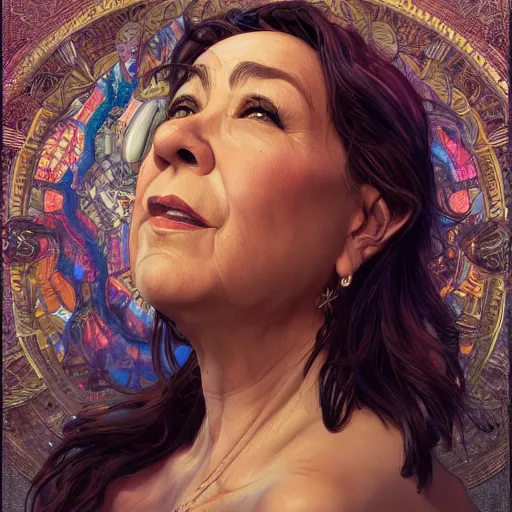 Prompt: roseanne barr, intricate, highly detailed, digital painting, trending on artstation, concept art, smooth, sharp focus, illustration, unreal engine 5, 8 k, art by artgerm and greg rutkowski and alphonse mucha