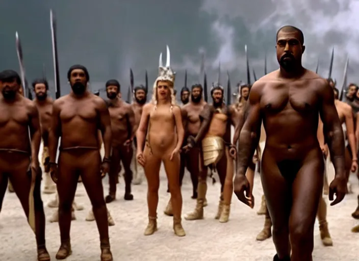 Image similar to film still of kanye west as leonidas in 3 0 0 movie, 8 k