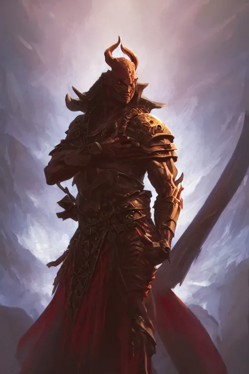 Image similar to dungeons and dragons evil warrior demon character side profile portrait, dramatic light, dungeon background, 2 0 0 mm focal length, painted by stanley lau, painted by greg rutkowski, painted by stanley artgerm, digital art, trending on artstation