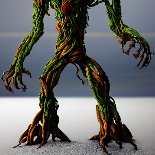 Image similar to mech inspired by groot, 4 k realistic photo