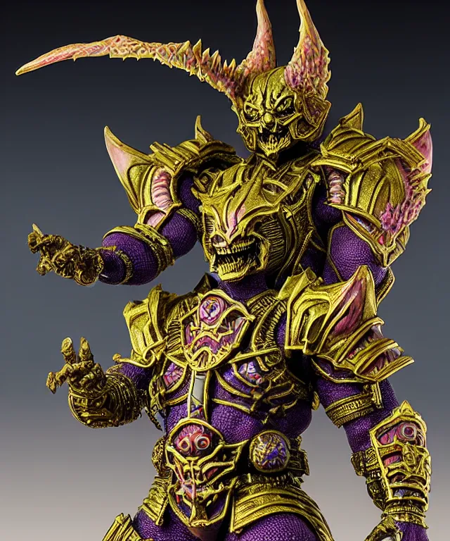 Prompt: hyperrealistic rendering, epic boss fight, ornate supreme demon overlord, jewel crown, war armor battle, by art of skinner and richard corben, product photography, collectible action figure, sofubi, hottoys