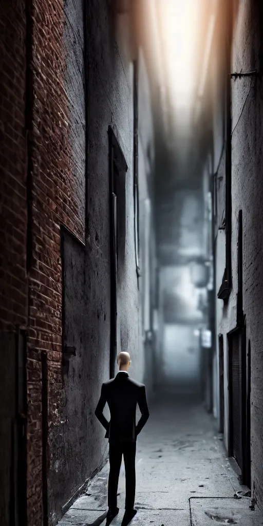 Prompt: photograph of a man with a very elongated thin head in a dark alley, 8k resolution, high detail, ULTRA REALISTIC VFX, reflections