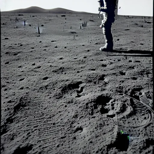 Image similar to a cowboy standing on the moon looks up at the earth above him, 5 0 mm, apollo program photos