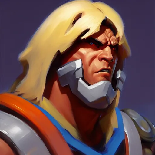 Prompt: Greg Manchess portrait painting of HeMan as Overwatch character, medium shot, asymmetrical, profile picture, Organic Painting, sunny day, Matte Painting, bold shapes, hard edges, street art, trending on artstation, by Huang Guangjian and Gil Elvgren and Sachin Teng