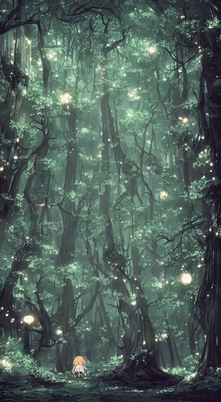 Prompt: a dreamy night in the forest in anime style