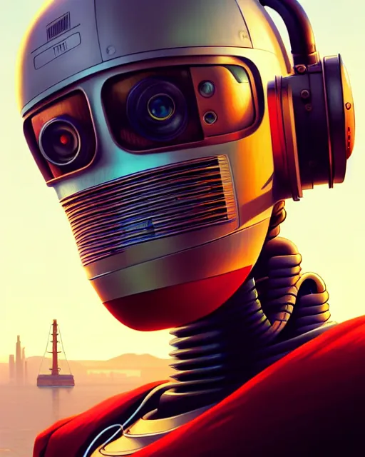 Prompt: hyper - realistic portrait of a vintage robot, gta v cover art, celshading, sharp focus, intricate, detailed, rhads, andreas rocha, makoto shinkai, lois van baarle, ilya kuvshinov, 4 k