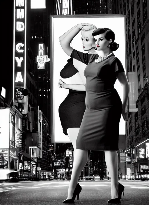 Image similar to a hyper realistic and detailed head portrait photography of a joan holloway, curvy, of mad men on madison avenue, new york city. by annie leibovitz. noir style. cinematic. neon lights glow in the background. ilford hp 5 4 0 0, canon eos c 3 0 0, ƒ 1. 8, 3 5 mm, 8 k, medium - format print