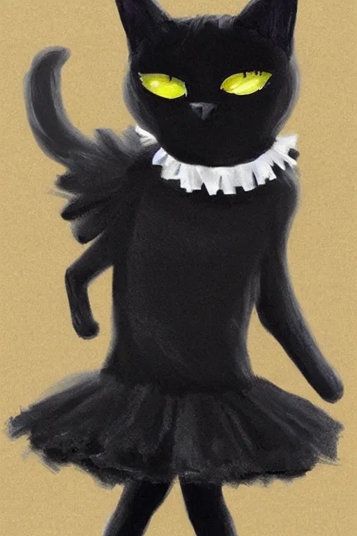 Image similar to Black cat wearing a tutu, funny, trending on artstation