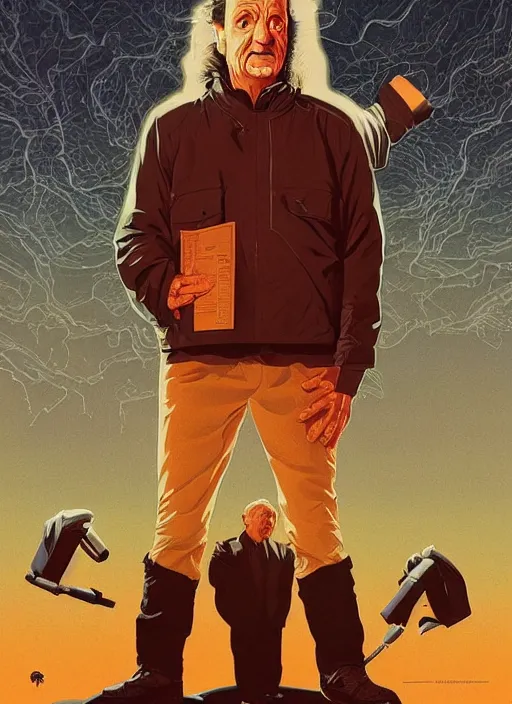 Prompt: poster artwork by Michael Whelan and Tomer Hanuka, Karol Bak Bill Murray the content judge, from scene from Twin Peaks, clean