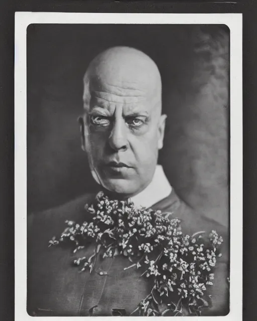 Image similar to a beautiful detailed front view portrait of homer simpson with baroque ornate growing around, flowers, plants, ornamentation, elegant, beautifully soft and dramatic lit, 1 9 1 0 polaroid photo