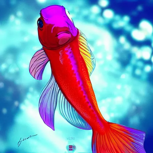 Prompt: A beatiful beta fish flashing amazing colors, digital art, trending on artstation