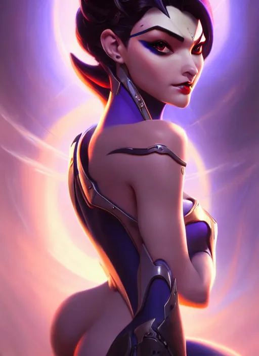 Prompt: beautiful widowmaker from overwatch, fantasy, fantasy art, character portrait, portrait, close up, highly detailed, scifi art, intricate detail, amazing detail, sharp focus, vintage fantasy art, vintage sci - fi art, radiant light, trending on artstation, caustics, by boris vallejo