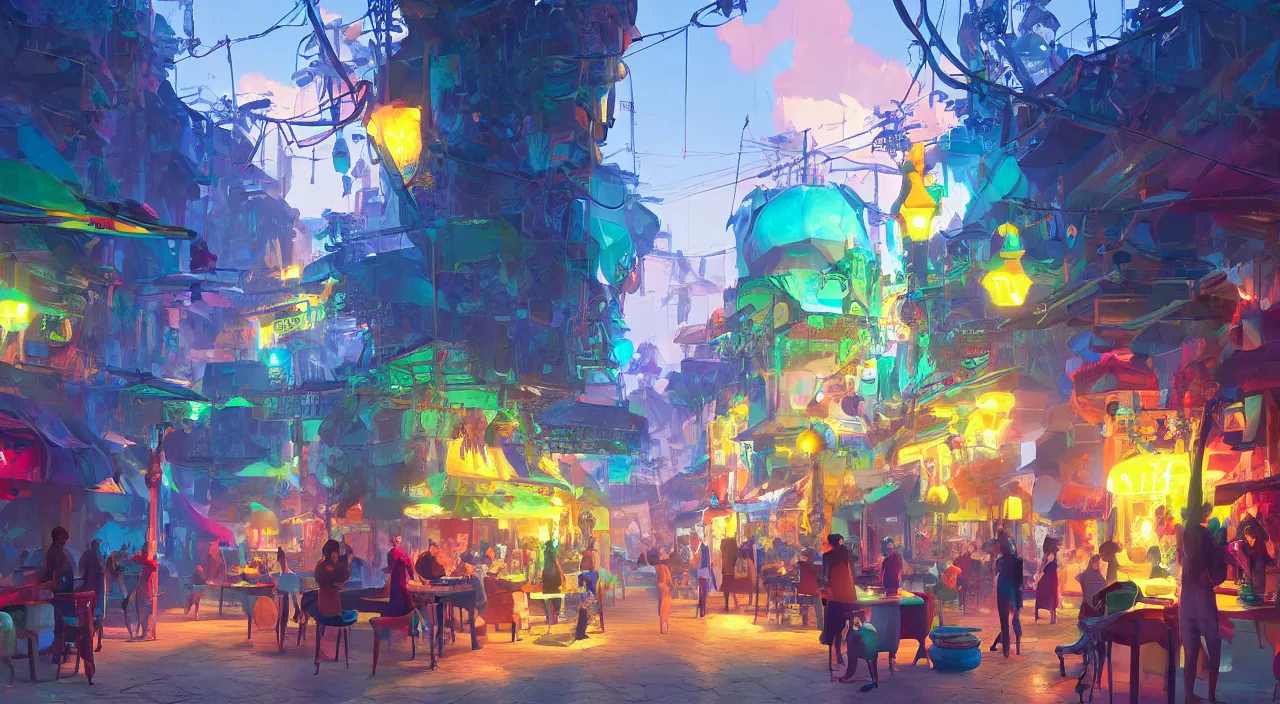 Image similar to bazaar zouk oriantal multicolorful sky shine place mosquet painting stylized digital video game icon global illumination ray tracing 8 k hd resolution, by ilya kuvshinov and cushart krentz and gilleard james