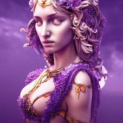 Prompt: Aphrodite Goddess of Love, intricate, portrait, character photography, Incredible purple and black illustration, highly detailed, octane render, 8k, post-processing