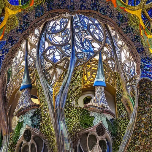 Image similar to intricate detailed visionary architecture and gardens by antoni gaudi, john stephens, alex gray