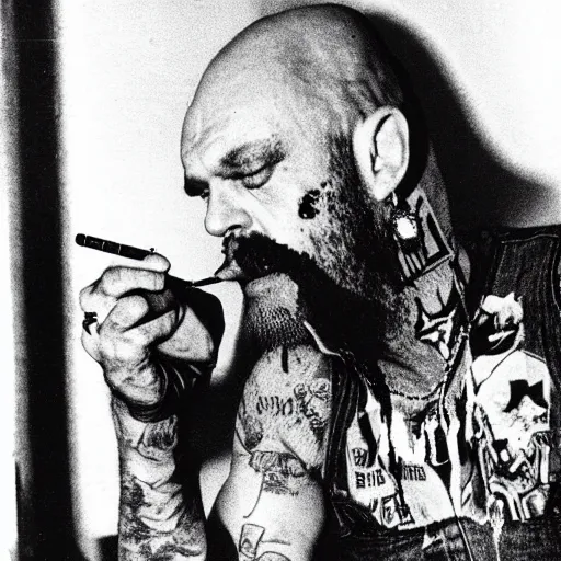 Image similar to gg allin wearing a denim vest, cartoon smoking