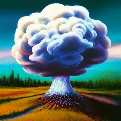 Prompt: nuclear mushroom cloud in the shape of bob ross