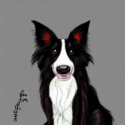 Image similar to furry ( fandom ) art of a cute anthropomorphic border collie wearing gothic attire, digital art, painting, trending on furaffinity