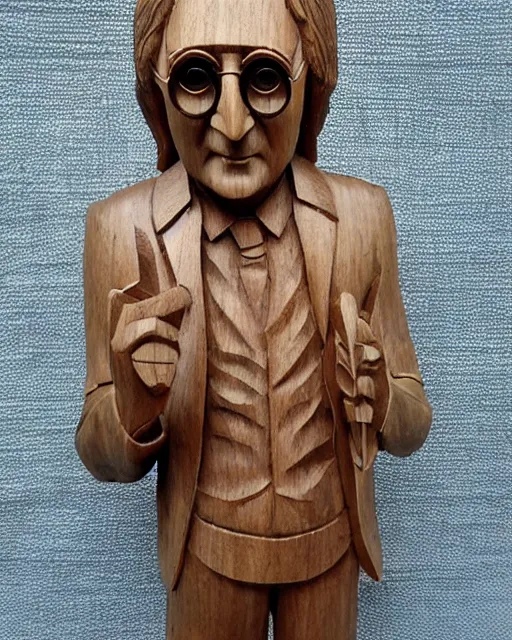 Image similar to wooden carving statue of john lennon, product picture, ebay listing thumbnail