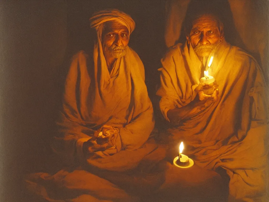 Image similar to Expressive portrait of an old Indian mystic. Candlelight. Painting by Georges de la Tour, August Sander