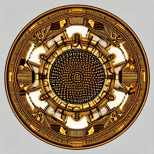 Prompt: intricate and detailed arcane symbol, circular, symmetrical, golden hues, artstation, 4 k