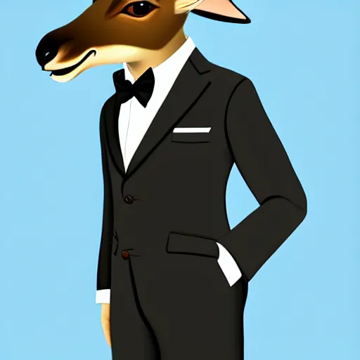 Image similar to spy kangaroo, in a strict suit with bowtie, like james bond, avatar image, digital art, minimalism