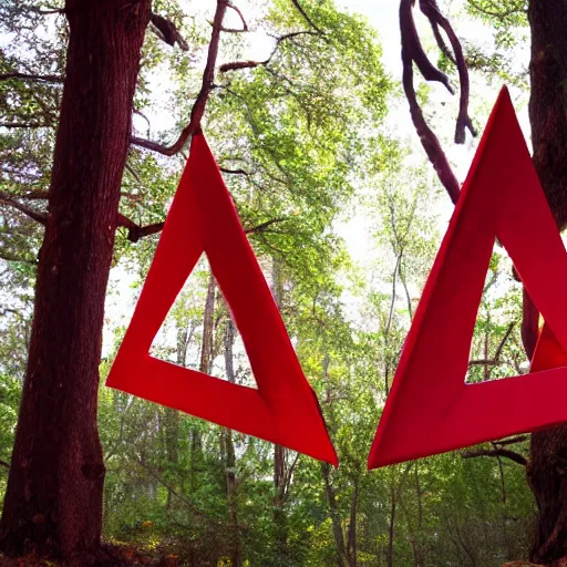 Prompt: red alien triangle trees