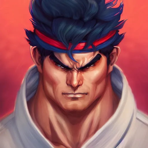 Image similar to a portrait of an american ryu from street fighter 2, art by lois van baarle and loish and ross tran and rossdraws and sam yang and samdoesarts and artgerm, digital art, highly detailed, intricate, sharp focus, trending on artstation hq, deviantart, unreal engine 5, 4 k uhd image