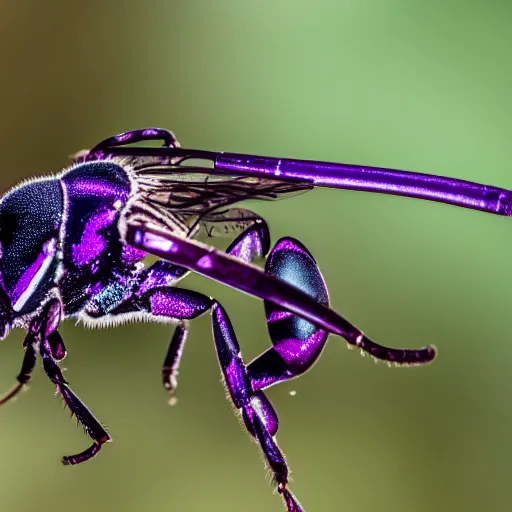 Image similar to macro photo of a purple metallic wasp, canon 8 0 d, canon 1 0 0 mm f / 2. 8, iso 2 0 0