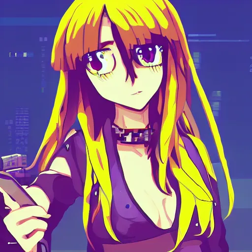 Image similar to pixelart anime cyberpunk girl