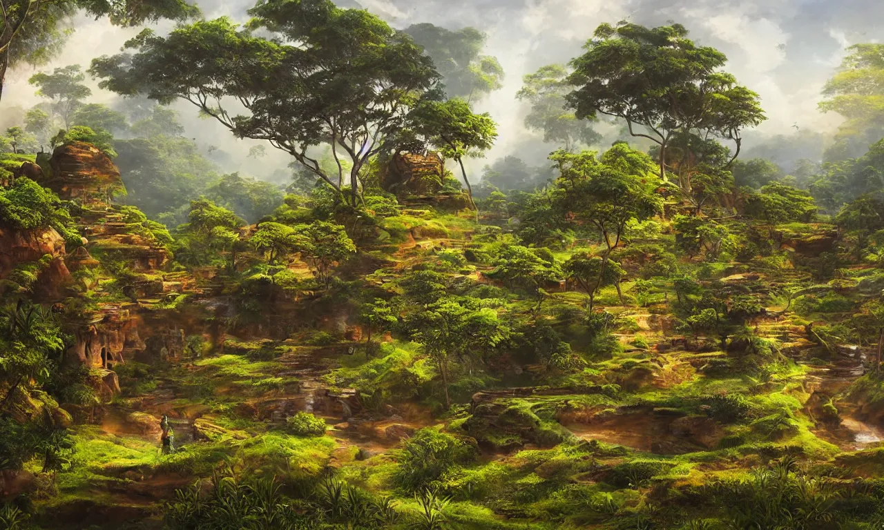 Image similar to a beautiful sri lankan landscape, concept art, intricate detail, volumetric shadows and lighting, realistic oil painting,