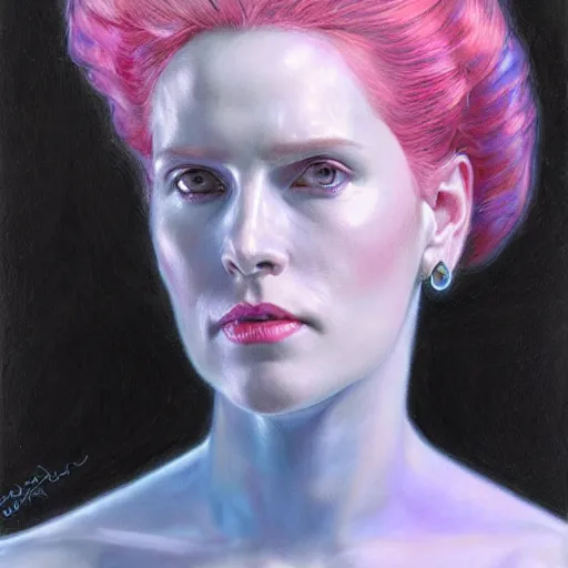 Image similar to portrait of a blue and pink queen, by donato giancola.