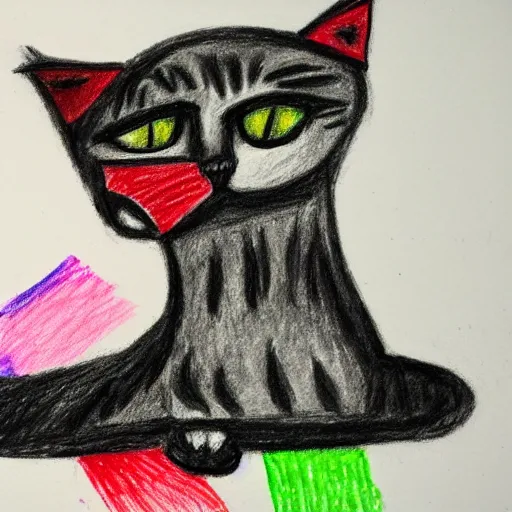 Image similar to crayon drawing of a cat bleeding out, drawn by a 6 year old