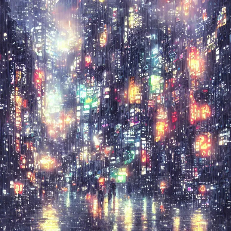 Image similar to beautiful raining anime cityscape, trending on pixiv