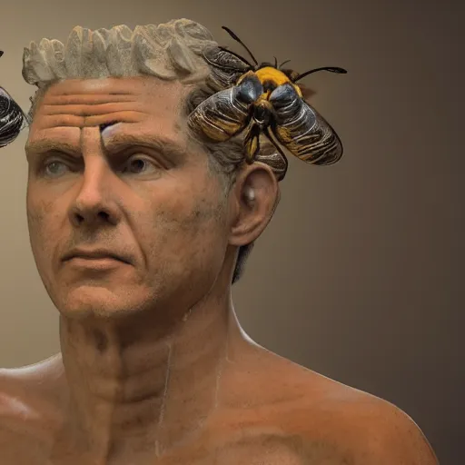 Image similar to hyperrealistic dslr film still of ace ventura pet detective in ancient rome, bees,, stunning 8 k octane comprehensive 3 d render, inspired by istvan sandorfi & greg rutkowski & unreal engine, perfect symmetry, dim volumetric cinematic lighting, extremely hyper - detailed, extremely lifelike attributes & lifelike texture, intricate, masterpiece, artstation, stunning