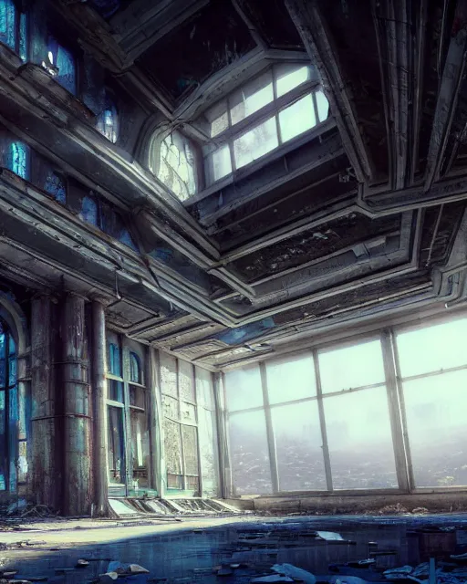 Image similar to a beautiful very detailed render of abandoned salt lake city, city industrial architecture building by zaha hadid, azeroth fisheye morning sun studio ghibli cyberpunk, archdaily, wallpaper, highly detailed, trending on artstation.