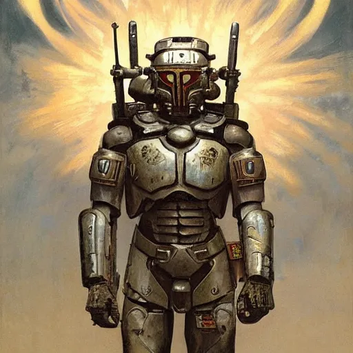 Image similar to soldier in mayan power armor by j. c. leyendecker, barlowe, makoto kobayashi, greg rutkowski, and beksinski