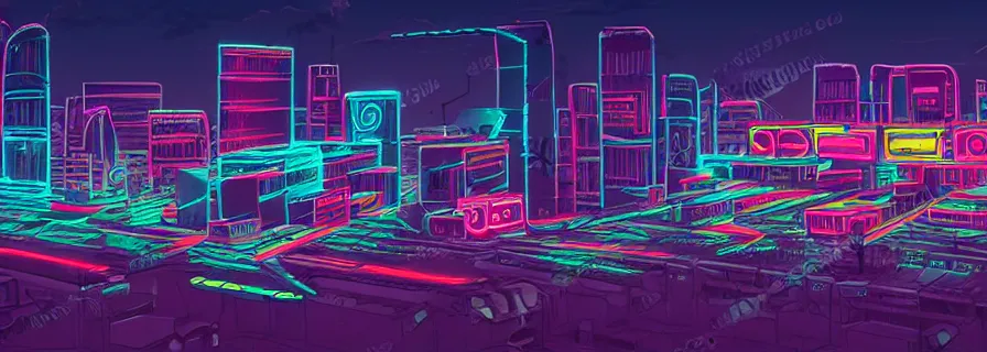 Image similar to ancient aztec city in cyberpunk style with neon billboards and flying cars, light shapes, high details