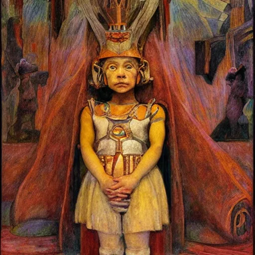 Image similar to the little robot queen in her regalia, by annie swynnerton and alayna danner and diego rivera and elihu vedder, symbolist, dramatic lighting, elaborate geometric ornament, smooth, sharp focus, extremely detailed, adolf wolfli, soft pastel colors