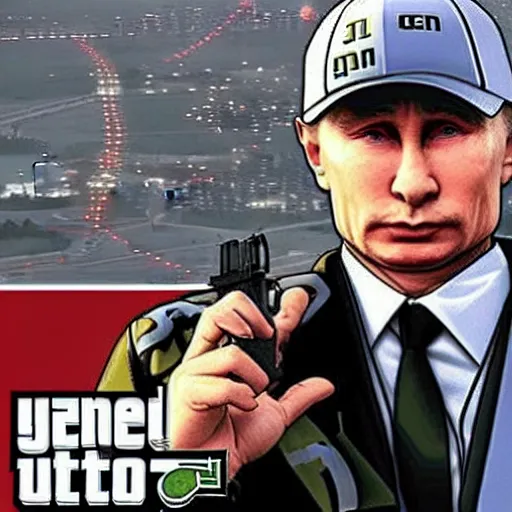 Prompt: Putin as a character from GTA5, cover art