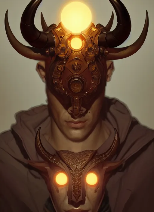 Image similar to symmetry!! portrait of horned borderlands 3 ( male ) psycho, intricate, elegant, highly detailed, digital painting, artstation, concept art, smooth, sharp focus, illustration, art by artgerm and greg rutkowski and alphonse mucha, 8 k