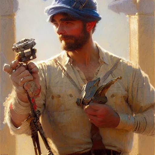 Image similar to stunning male builder, highly detailed painting by gaston bussiere, craig mullins, j. c. leyendecker, 8 k