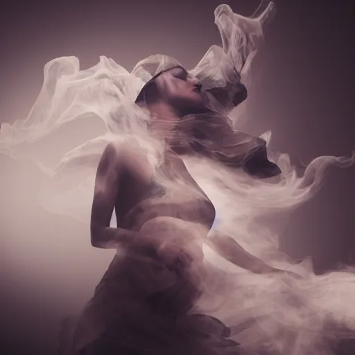 Prompt: a Photorealistic dramatic hyperrealistic render of a glamorous beautiful Female smoke dancer, Flowing cloth and smoke,Beautiful dynamic dramatic dark moody lighting,volumetric,shadows,cinematic atmosphere,Octane render,8K