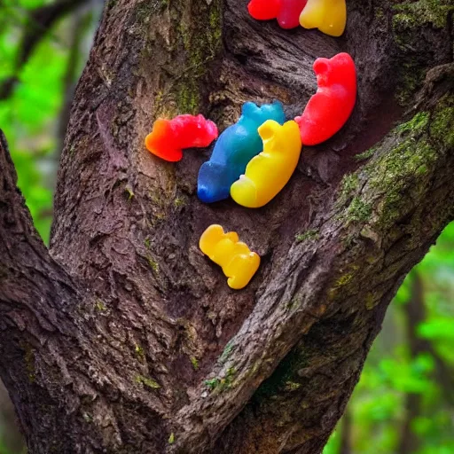 Image similar to national geographic photos of wild gummy bears, wildlife photography