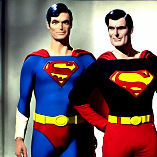 Image similar to adam west batman teams up with superman on the 1 9 6 6 batman tv show